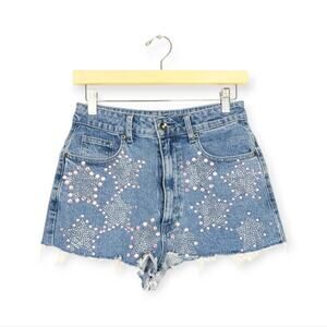 Hot Topic Y2K Star Embellished Distressed High Rise Denim Shorts Size 3
